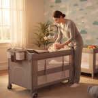 4-in-1 Multifunctional Baby Crib with Rocker & Changing Table, Electric Rocking Bed, Foldable Playpen for Newborn 0-3 Years, Free Assembly