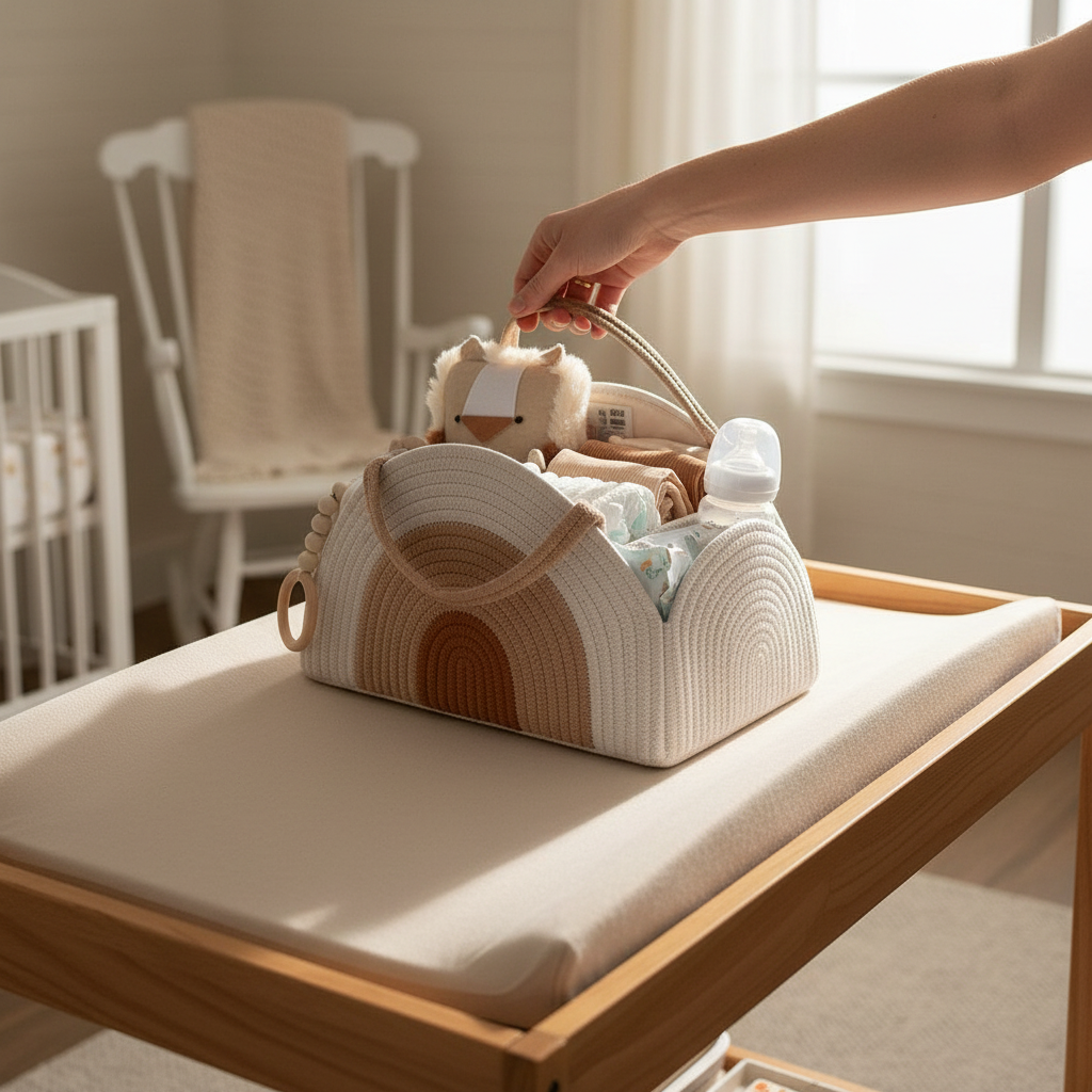 Mummy Bag Baby Storage Nursery Organizer Basket Infant Diaper Bag with Handle Caddy Changing Nappy Kids Storage Carrier