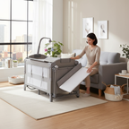 4-in-1 Multifunctional Baby Crib with Rocker & Changing Table, Electric Rocking Bed, Foldable Playpen for Newborn 0-3 Years, Free Assembly