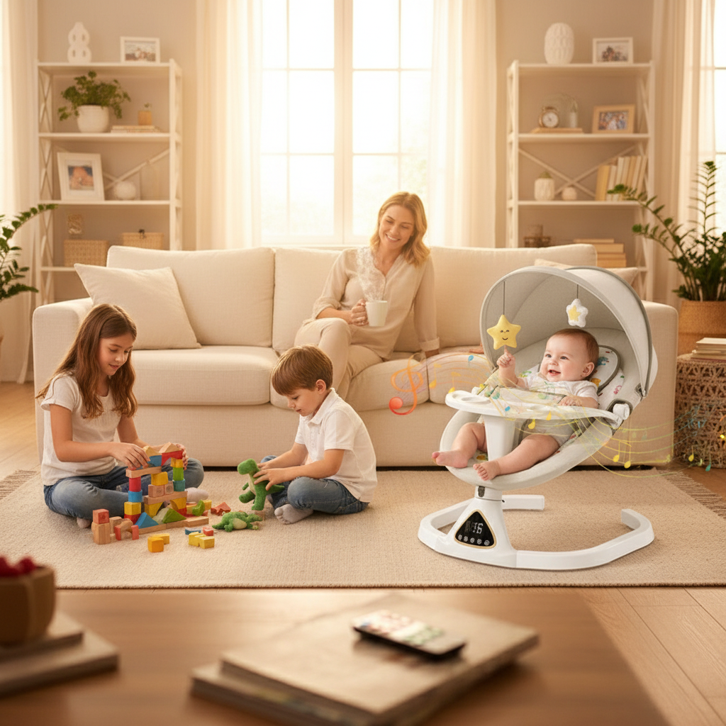 Lit de bébé à bascule électrique de luxe, balançoire inclinable, chaise pivotante automatique, ceinture de sécurité à cinq points avec télécommande