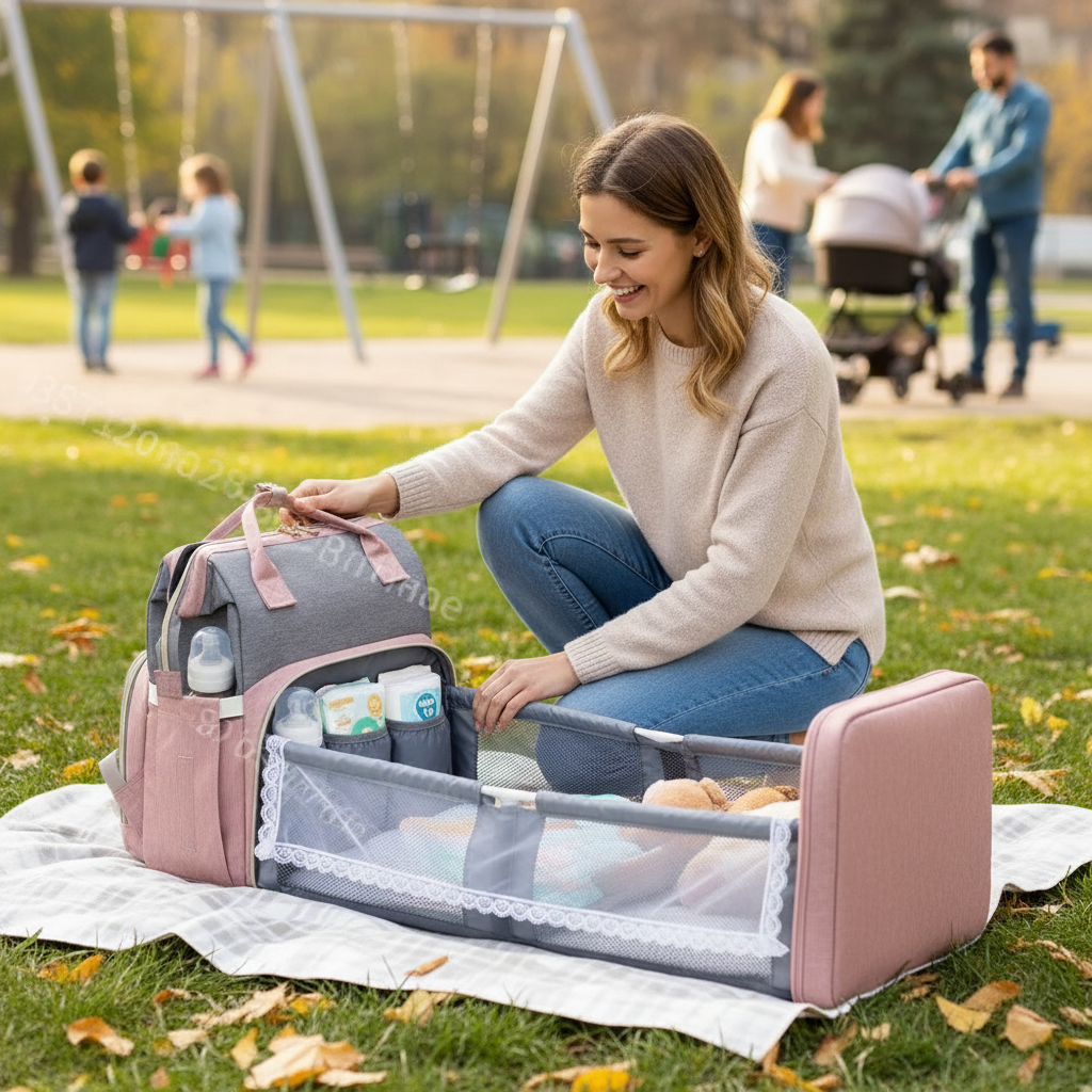 Mommy Bag Lightweight Portable Folding Crib Bed Large-capacity Travel Maternity Bags Baby Backpack Female Mommy Outting Bag