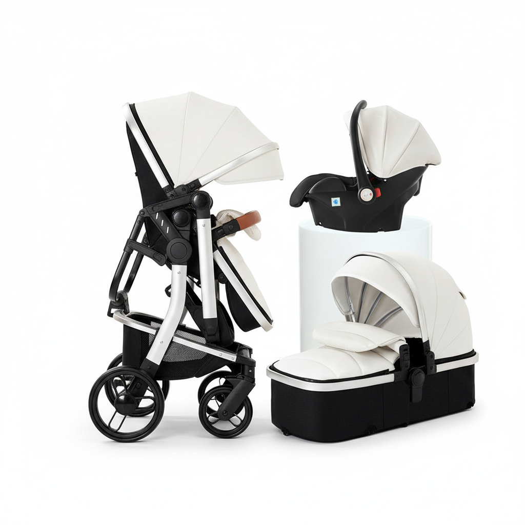 3-in-1 Baby Stroller & Car Seat Combo, High-Landscape Lightweight Pram, Easy Fold Compact Travel System for Newborn Infant and Toddler