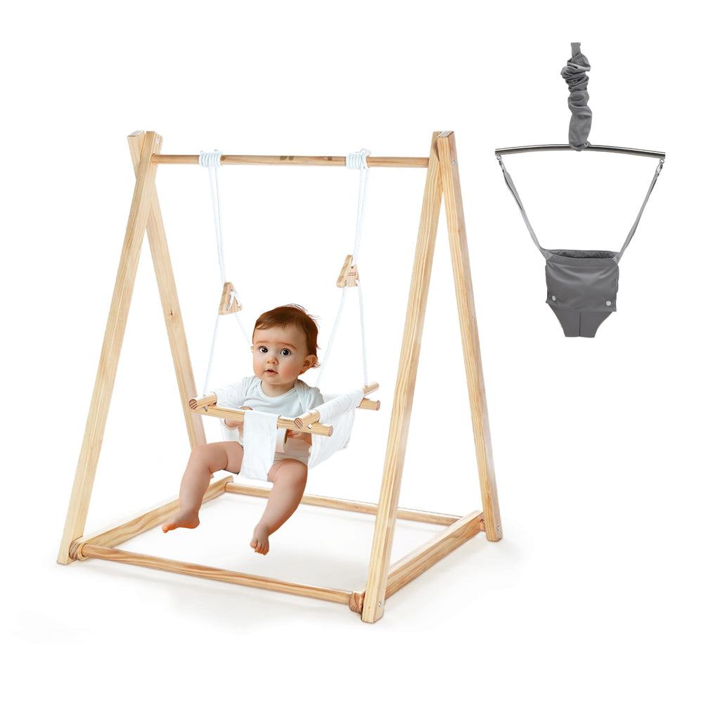 JOYMOR Wooden Baby Swing with Stand A-Frame Foldable Toddler Swing