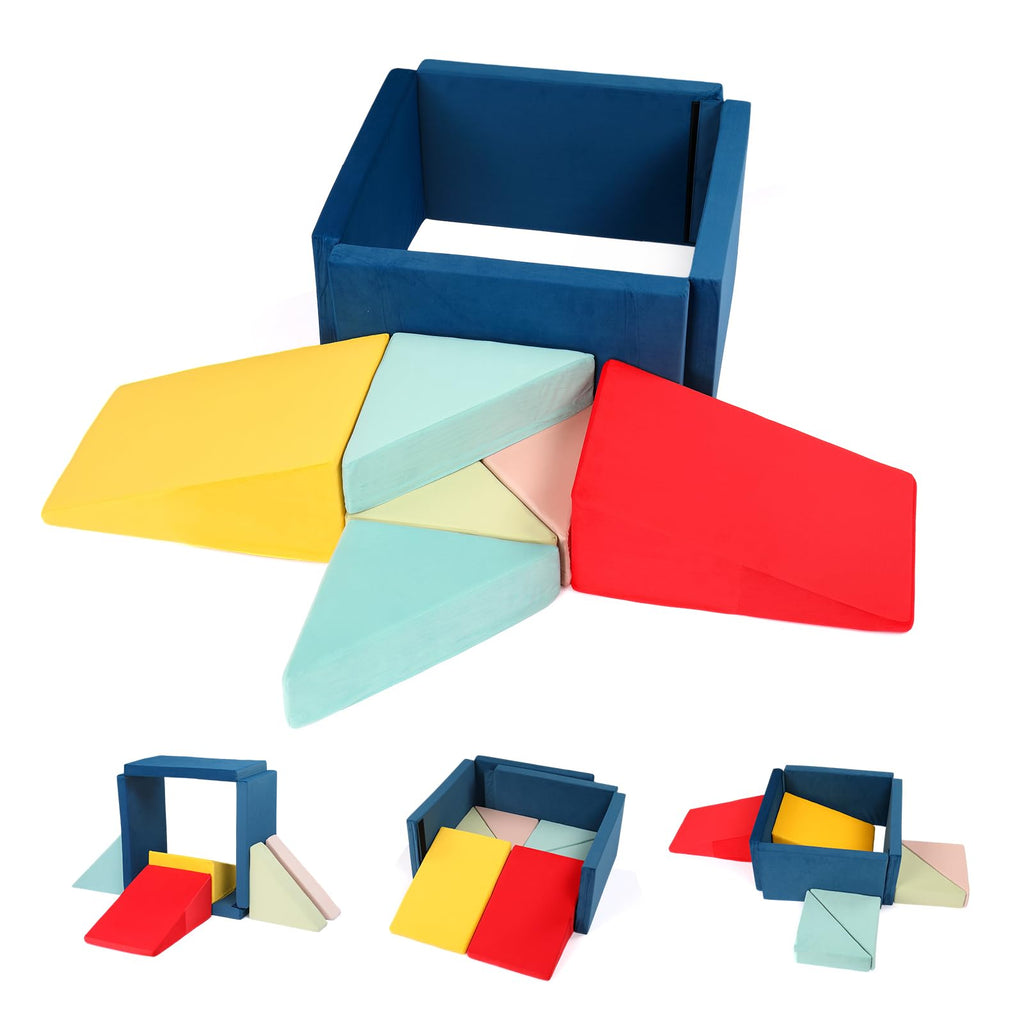 JOYMOR 8-Piece Soft Foam Climbing Blocks for Toddlers Fabric with Foldable Ball Pit