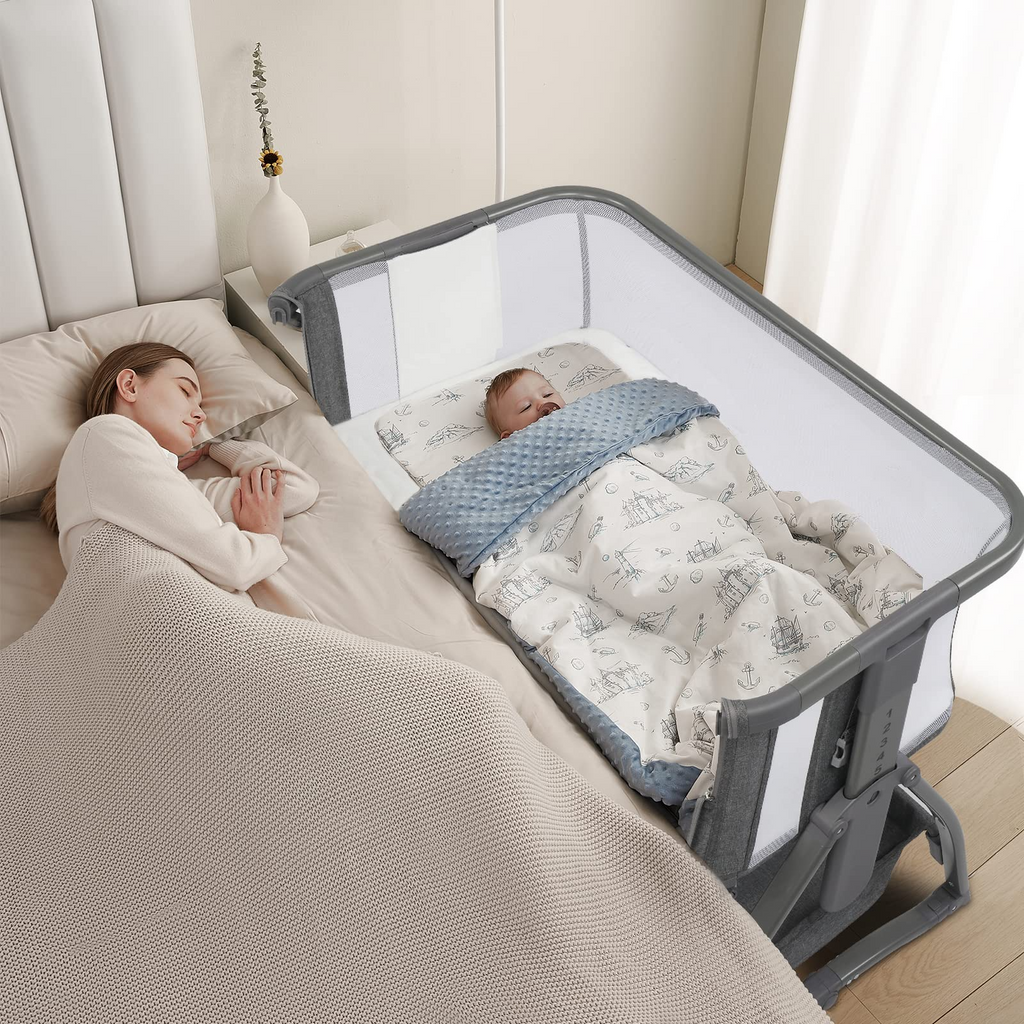 JOYMOR 4 in 1 Baby Bassinet Crib Bedside Sleeper with Mattress