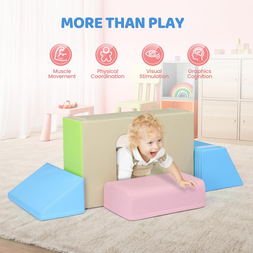 JOYMOR 5-Piece Foam Climbing Blocks for Toddlers with PU Leather