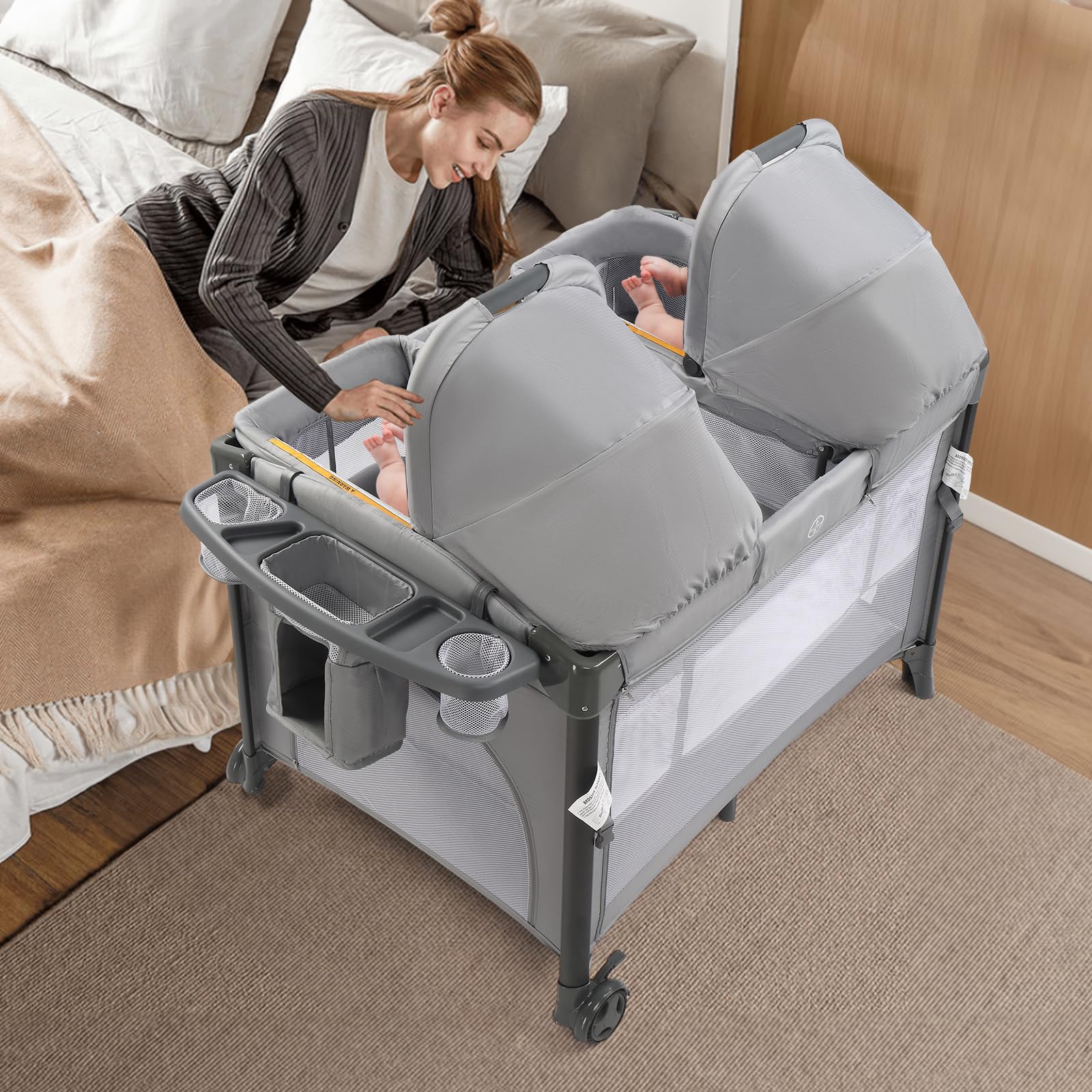 JOYMOR Twin Bassinet Convertible Crib Sleeper Bedside