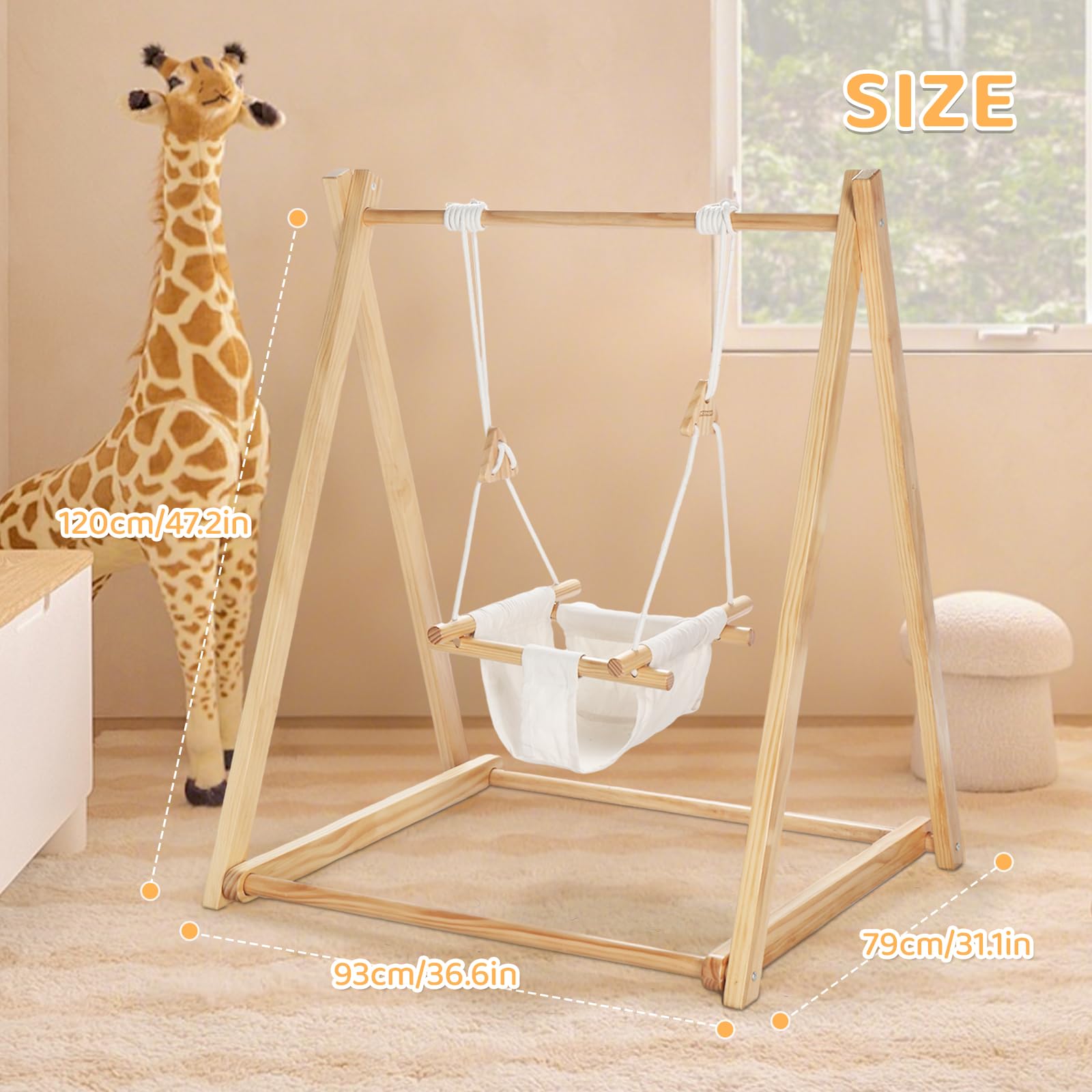 JOYMOR Wooden Baby Swing with Stand A-Frame Foldable Toddler Swing