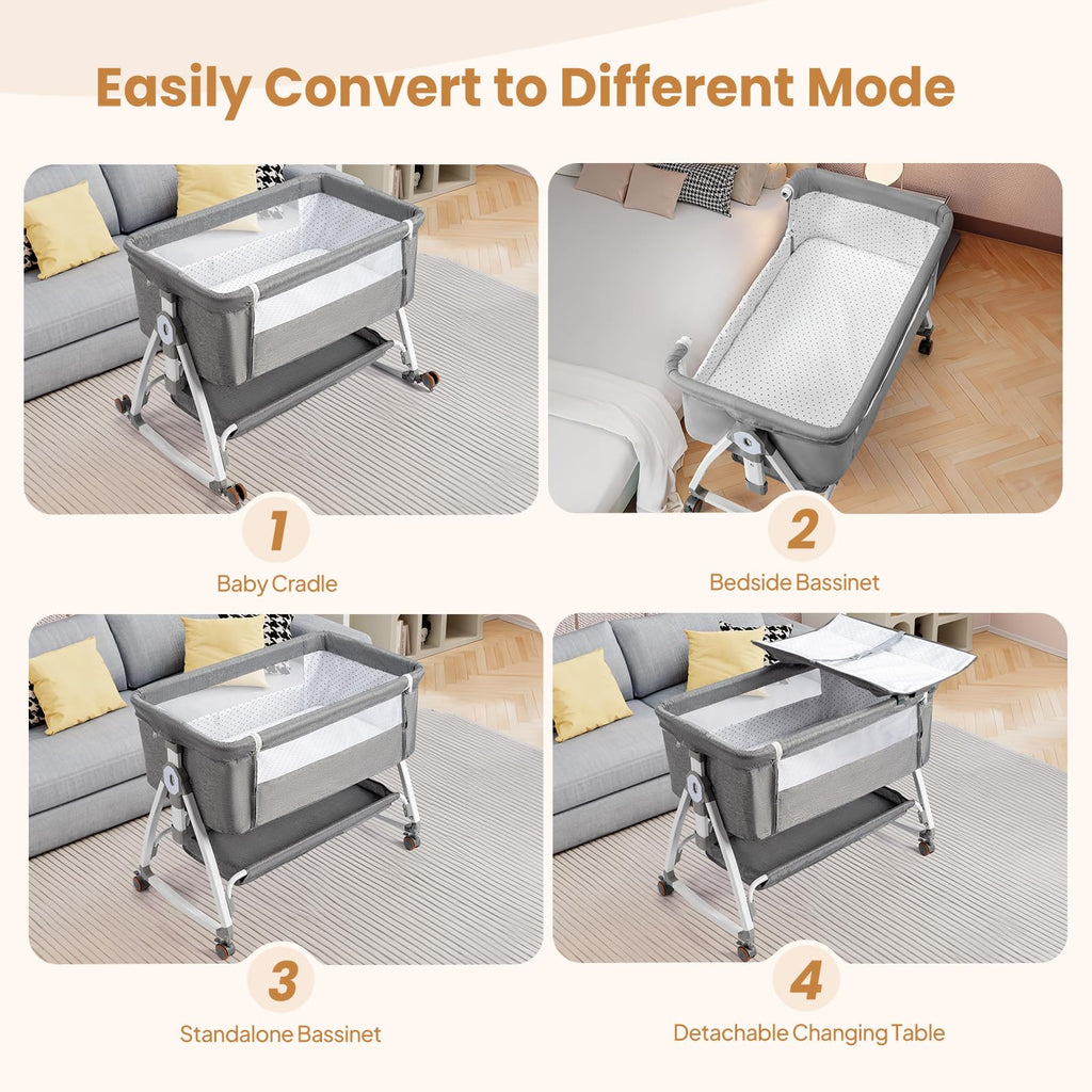 JOYMOR 4 in 1 Baby Bassinet Crib Bedside Sleeper with Changing Table