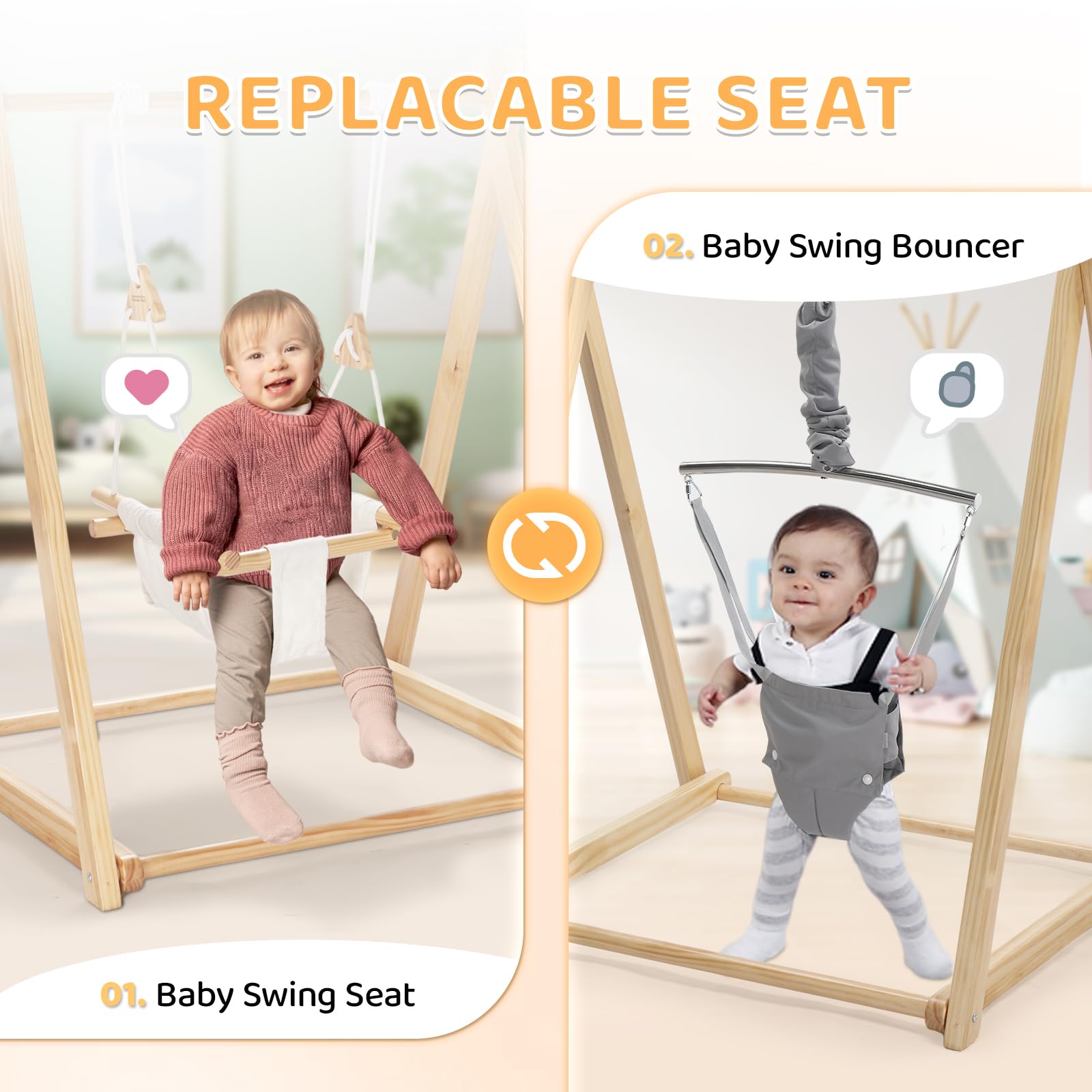 JOYMOR Wooden Baby Swing with Stand A-Frame Foldable Toddler Swing