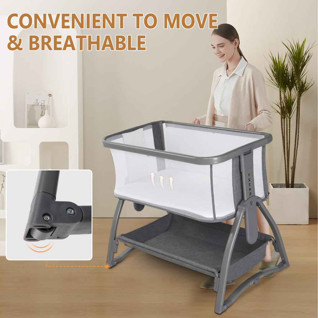 JOYMOR 4 in 1 Baby Bassinet Crib Bedside Sleeper with Mattress