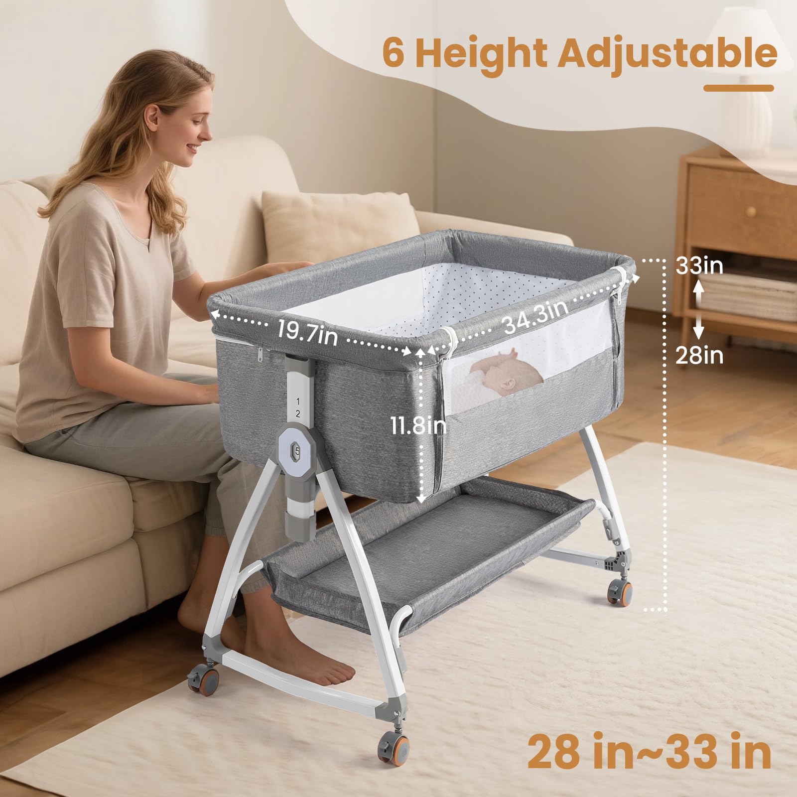 JOYMOR 4 in 1 Baby Bassinet Crib Bedside Sleeper with Changing Table