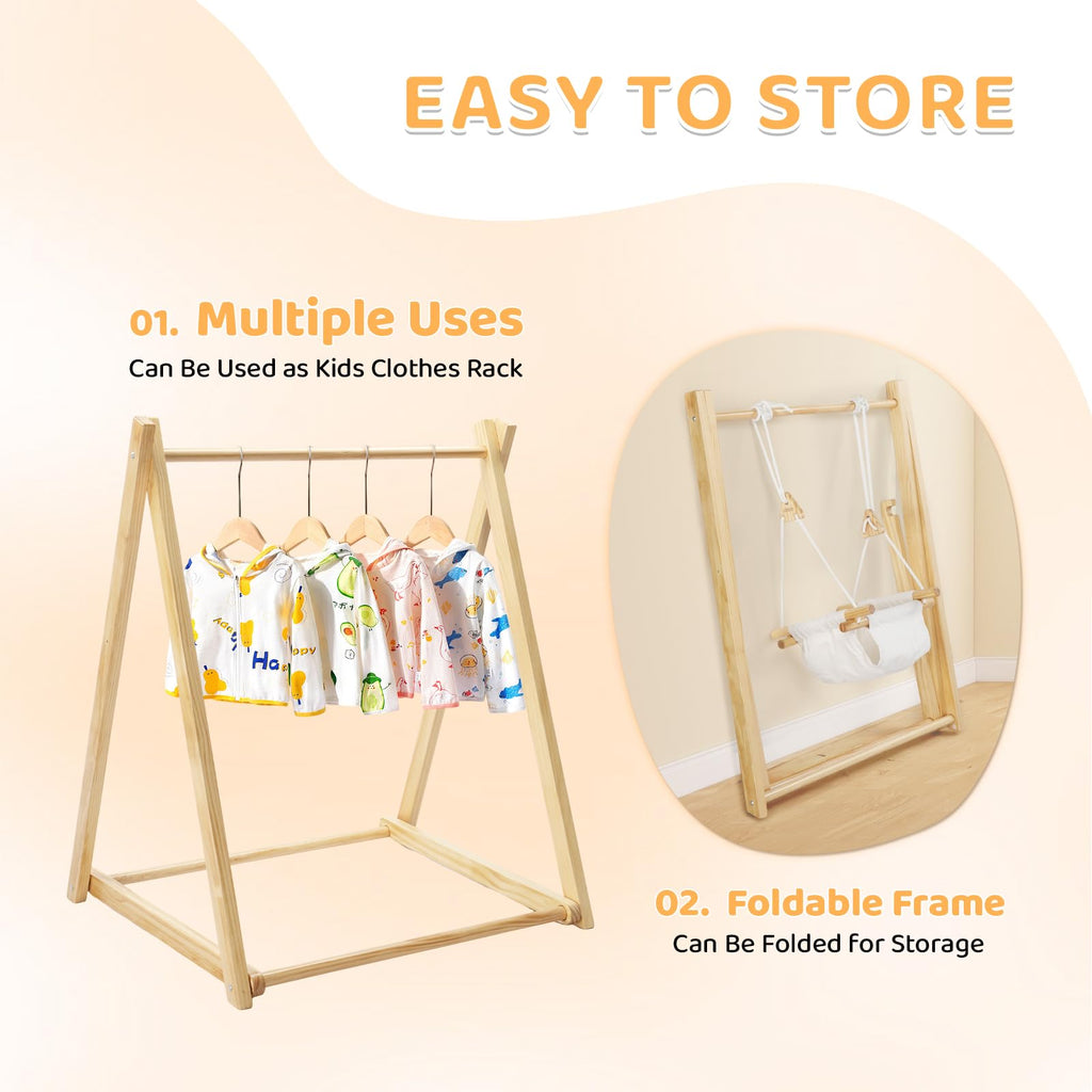 JOYMOR Wooden Baby Swing with Stand A-Frame Foldable Toddler Swing