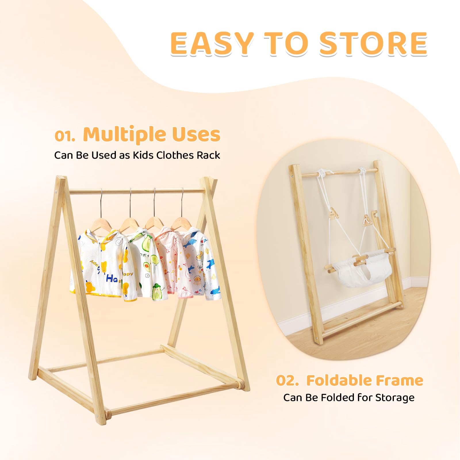 JOYMOR Wooden Baby Swing with Stand A-Frame Foldable Toddler Swing