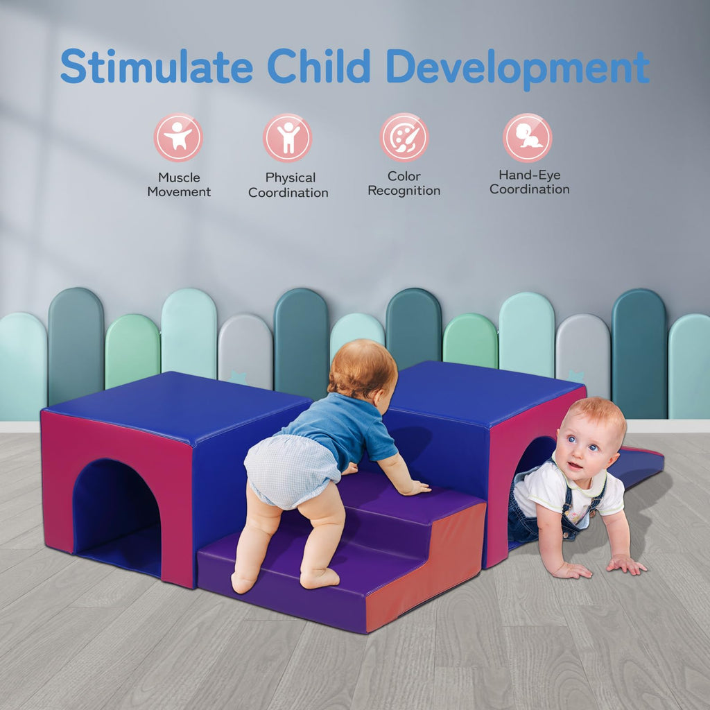 JOYMOR 4-Piece Soft Foam Climbing Blocks And Crawl Activity Playset