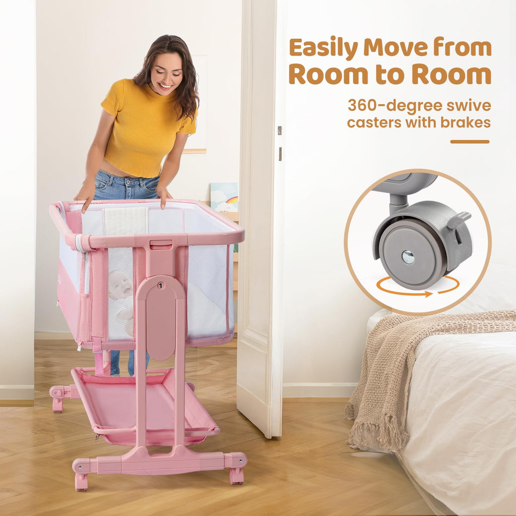 JOYMOR 4 in 1 Baby Bassinet Bedside Sleeper Adjustable Crib for Newborn