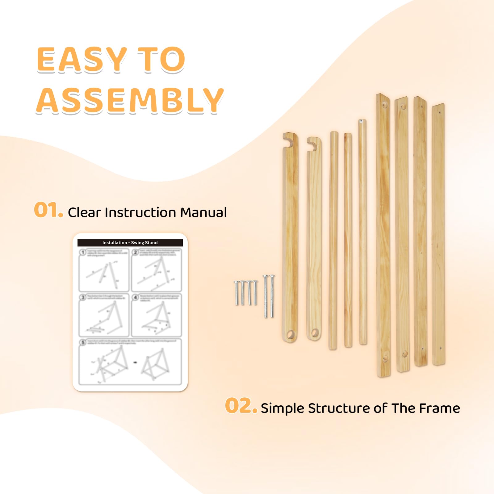 JOYMOR Wooden Baby Swing with Stand A-Frame Foldable Toddler Swing