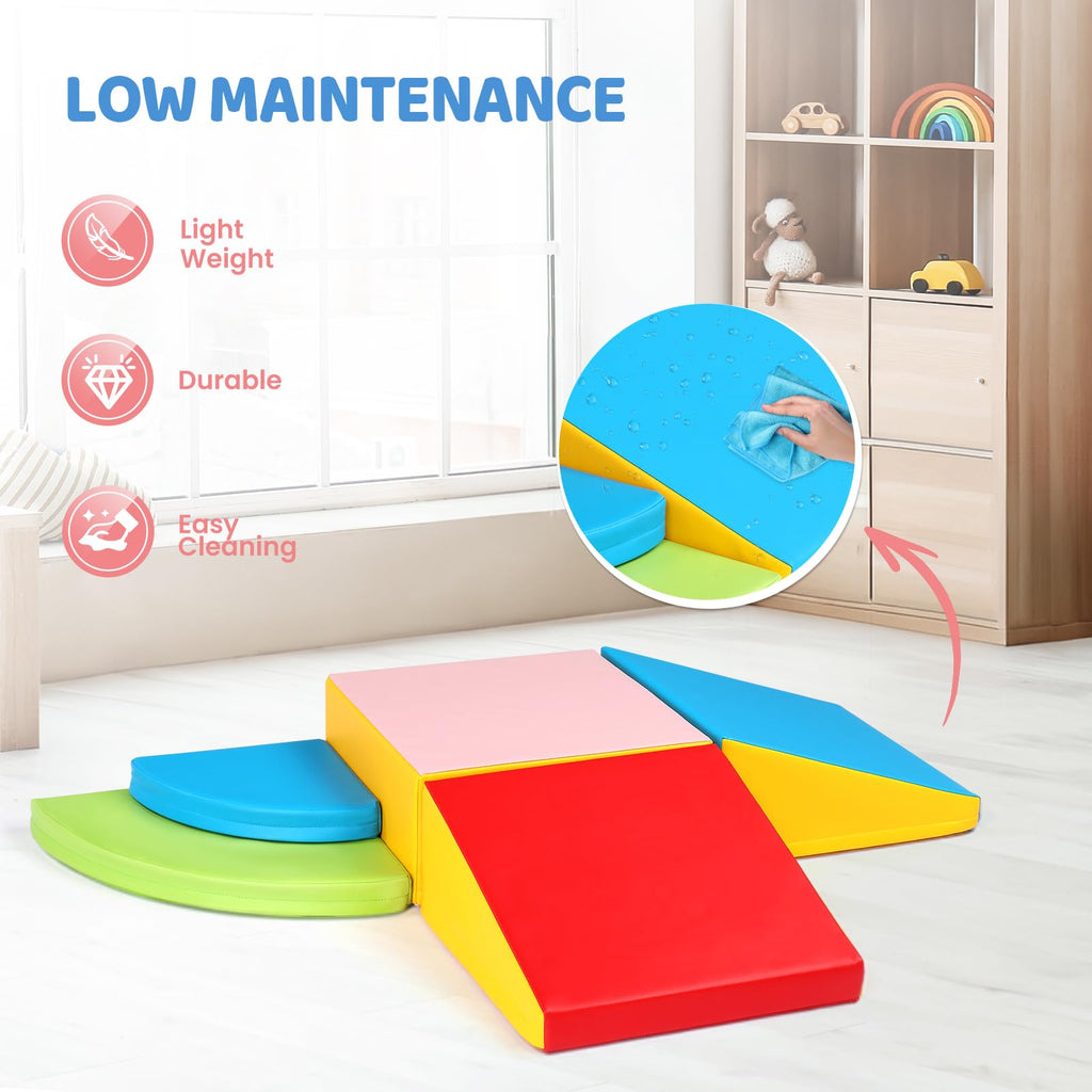 JOYMOR 5-Piece Foam Climbing Blocks for Toddlers with PU Leather