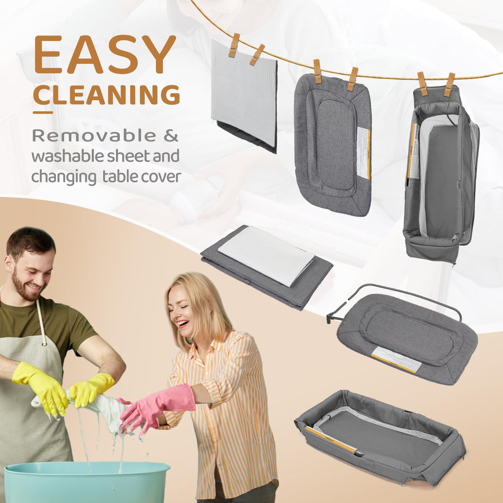 JOYMOR 7 in 1 Bassinet Bedside Crib All in One Nursery Center Baby Sleeper with Changing Table