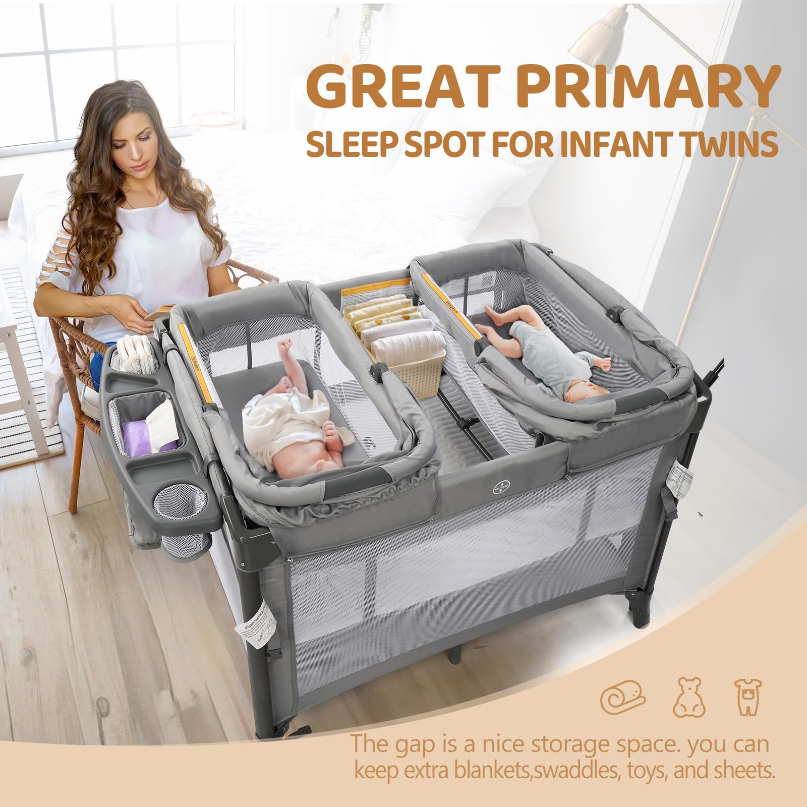 JOYMOR Twin Bassinet Convertible Crib Sleeper Bedside