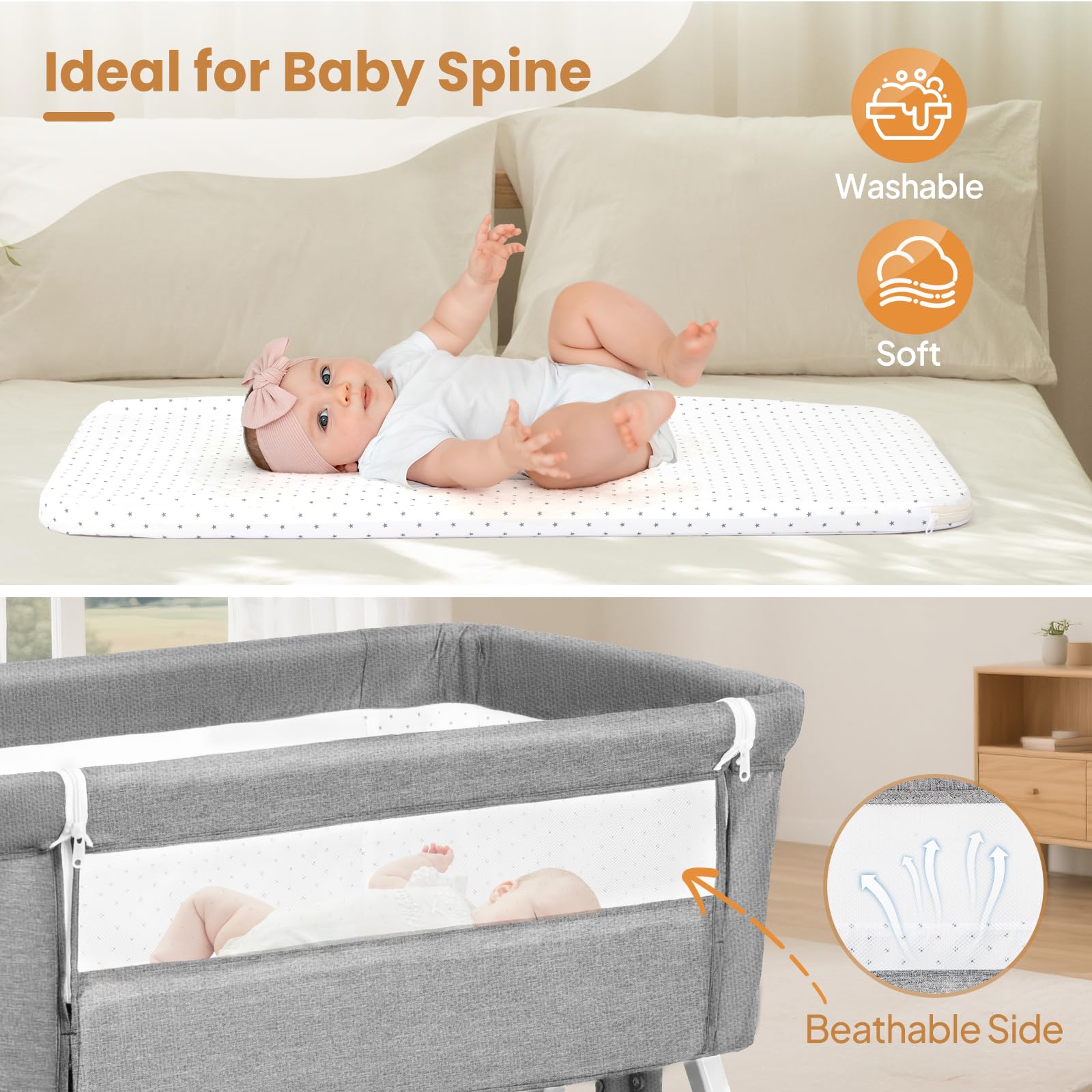 JOYMOR 4 in 1 Baby Bassinet Crib Bedside Sleeper with Changing Table
