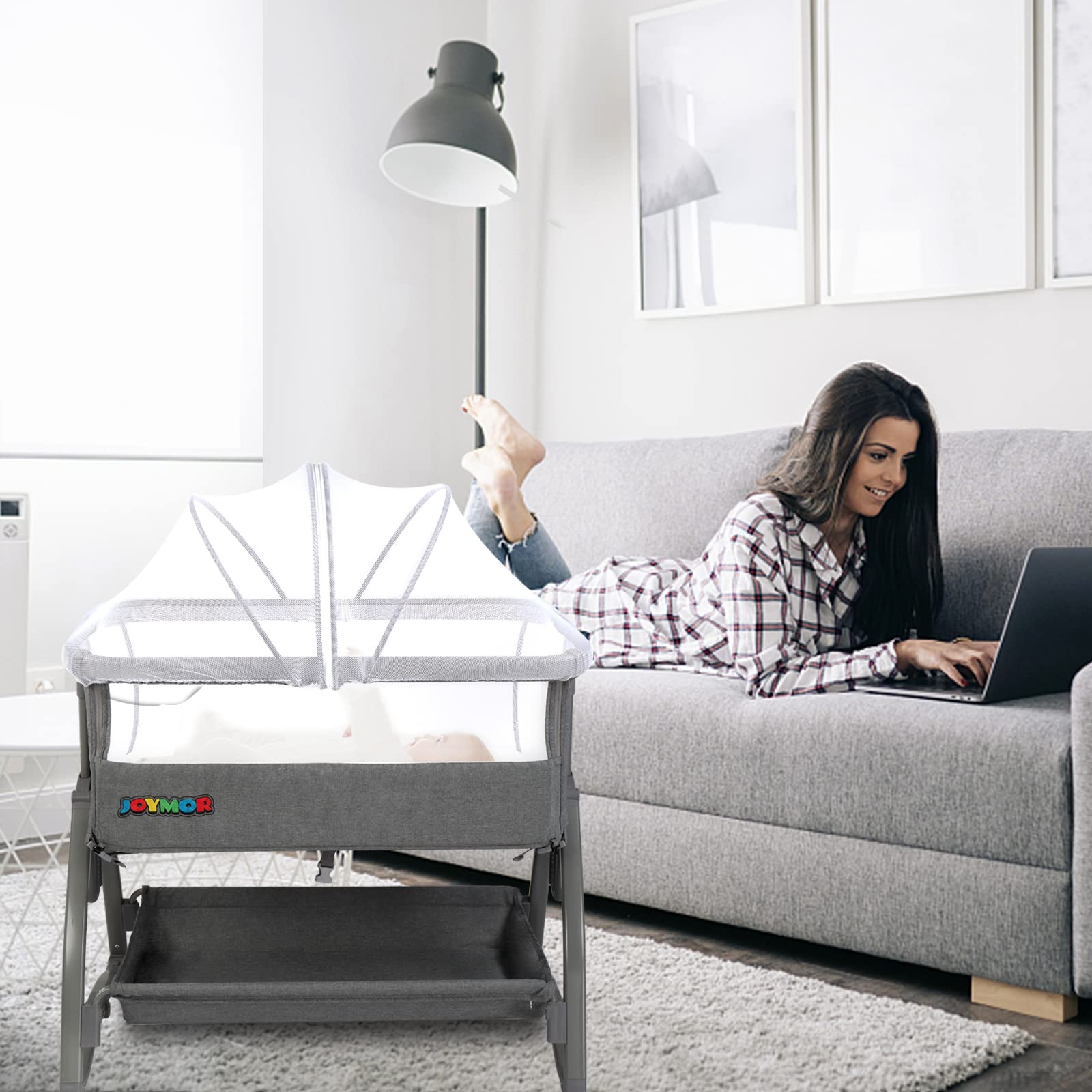 JOYMOR 4 in 1 Baby Bassinet Crib Bedside Sleeper with Mattress