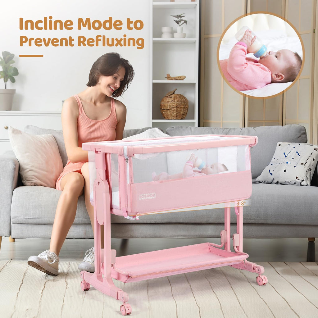 JOYMOR 4 in 1 Baby Bassinet Bedside Sleeper Adjustable Crib for Newborn