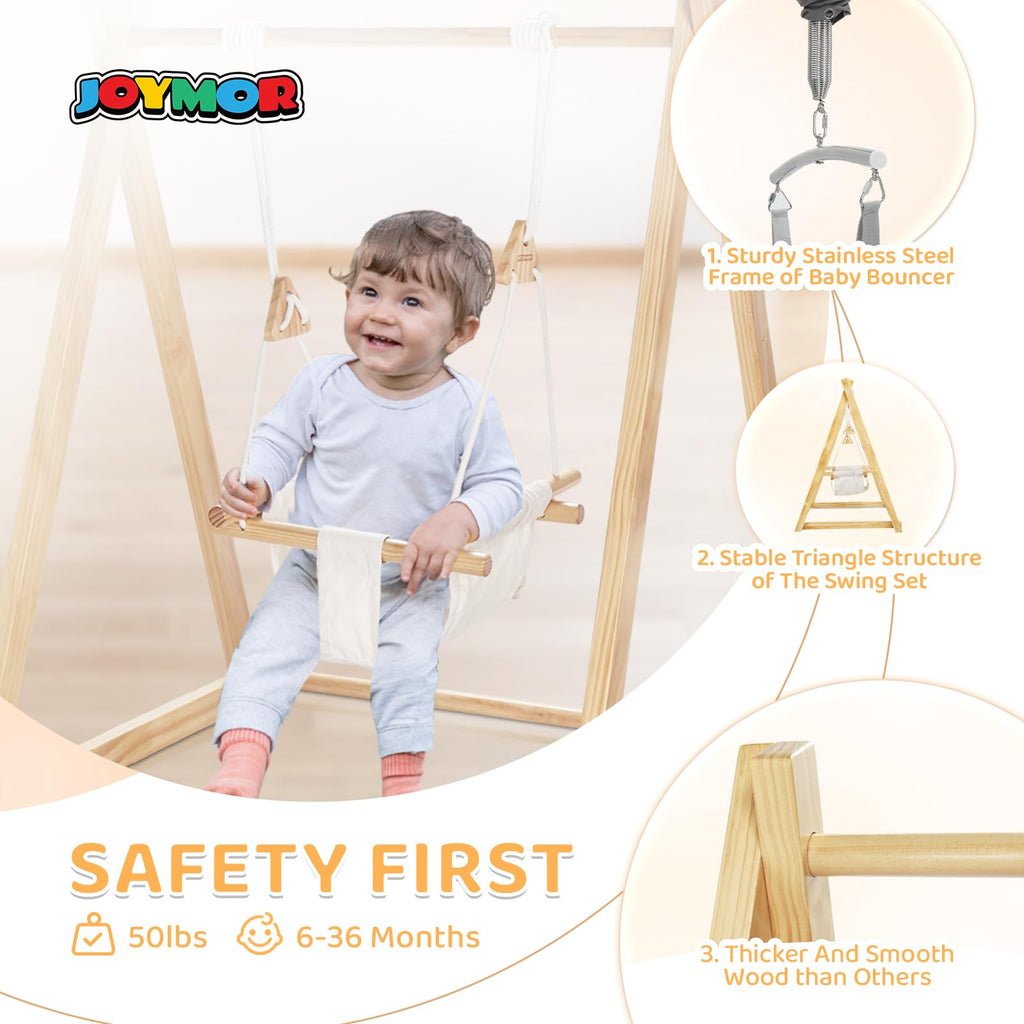 JOYMOR Wooden Baby Swing with Stand A-Frame Foldable Toddler Swing