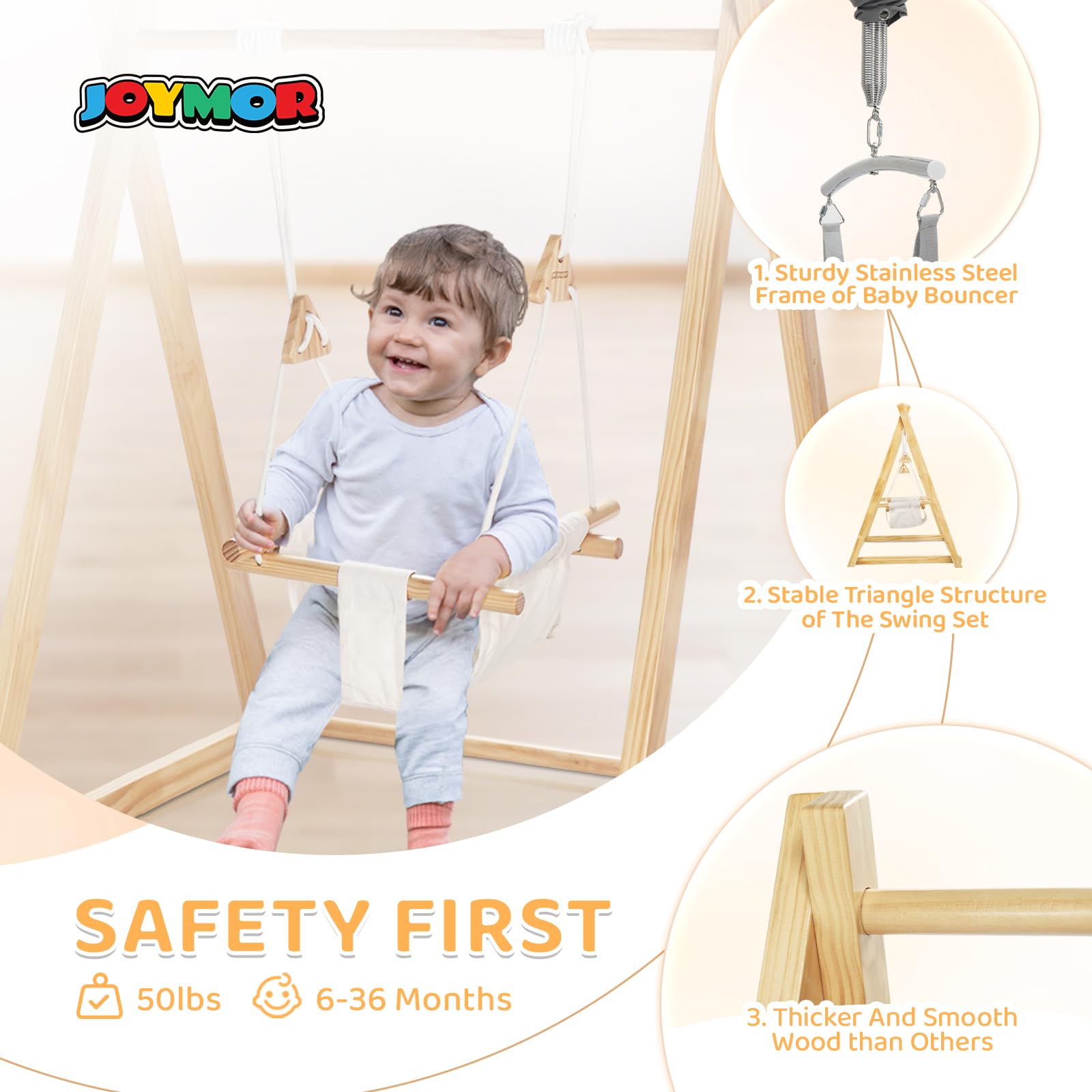 JOYMOR Wooden Baby Swing with Stand A-Frame Foldable Toddler Swing