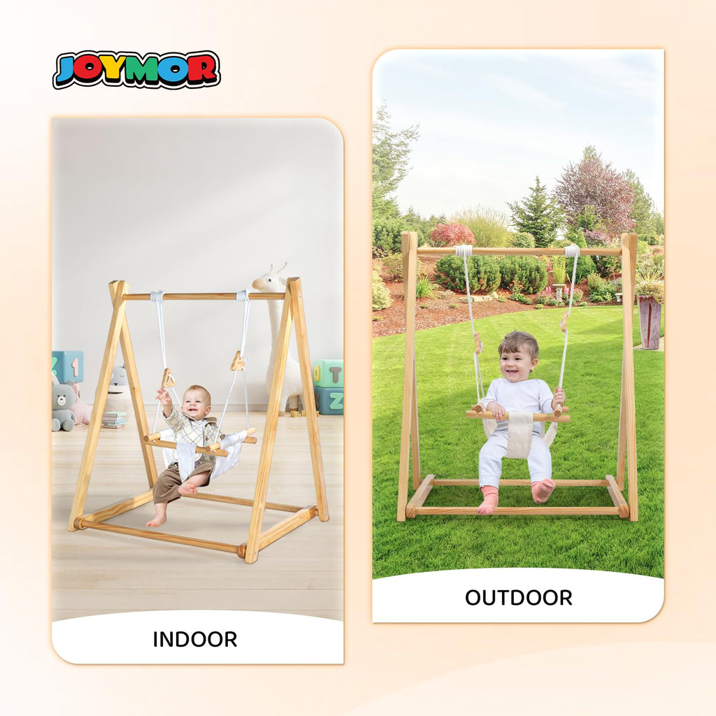 JOYMOR Wooden Baby Swing with Stand A-Frame Foldable Toddler Swing