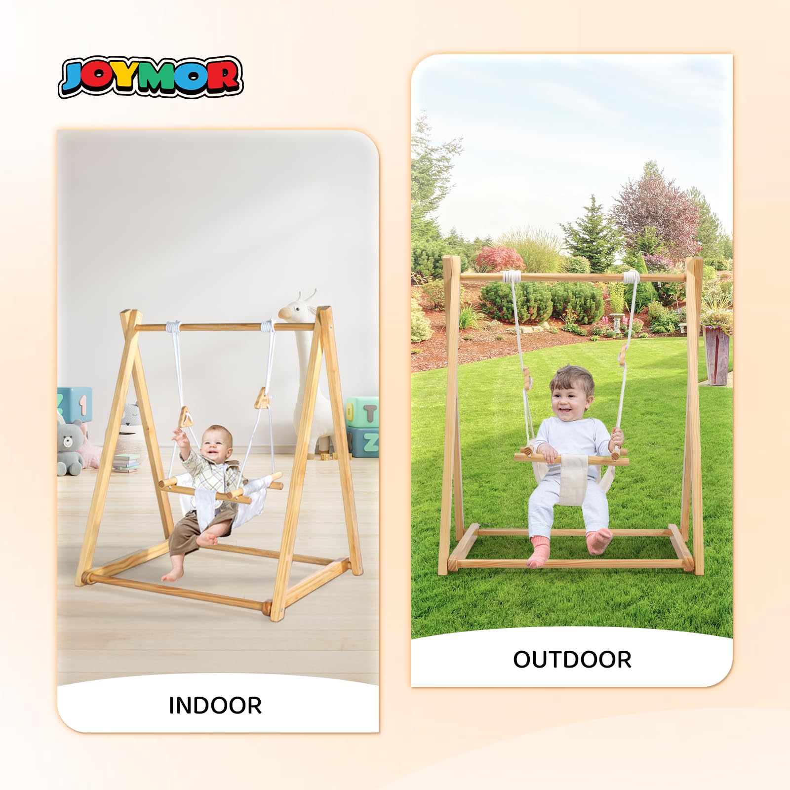 JOYMOR Wooden Baby Swing with Stand A-Frame Foldable Toddler Swing