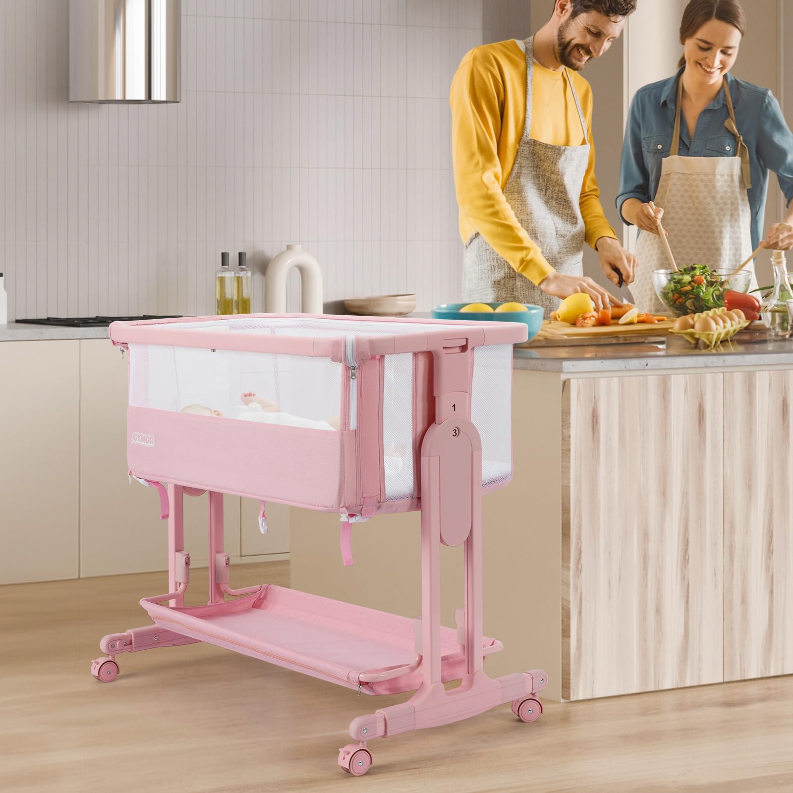 JOYMOR 4 in 1 Baby Bassinet Bedside Sleeper Adjustable Crib for Newborn