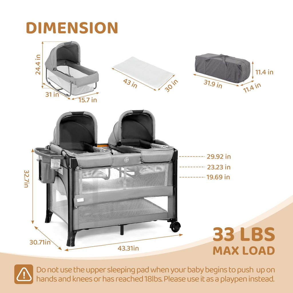 JOYMOR Twin Bassinet Convertible Crib Sleeper Bedside
