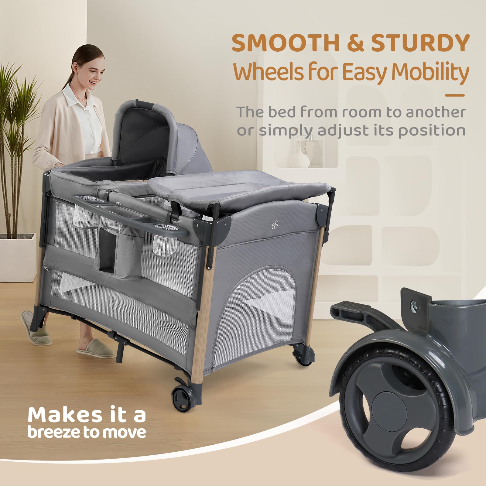 JOYMOR 7 in 1 Bassinet Bedside Crib All in One Nursery Center Baby Sleeper with Changing Table